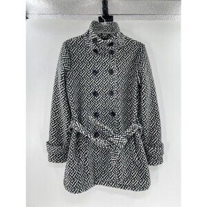 Ike Behar Black & White Women’s Double Breasted Plush Lined Fleece Pea Coat Sz S